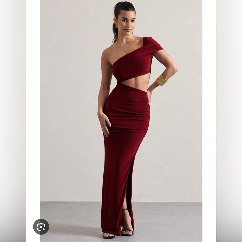 Club L London One-Shoulder Burgundy Dress